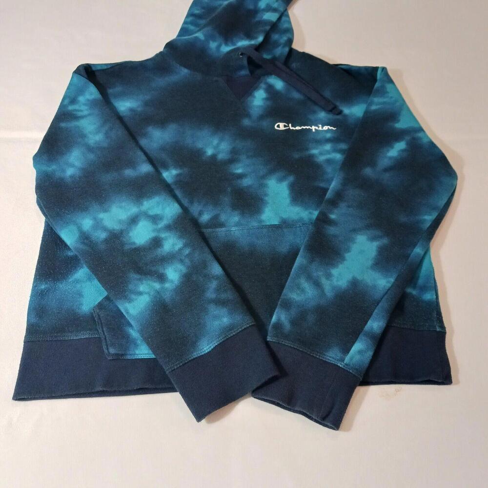 Champion Men's Turquoise & Dyed Blue Drawstring Hoodie Pullover Sweatshirt Sz M - Picture 13 of 16